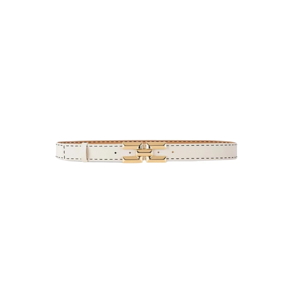 Elisabetta Franchi Hoog getailleerde leren riem met logogesp Beige Dames