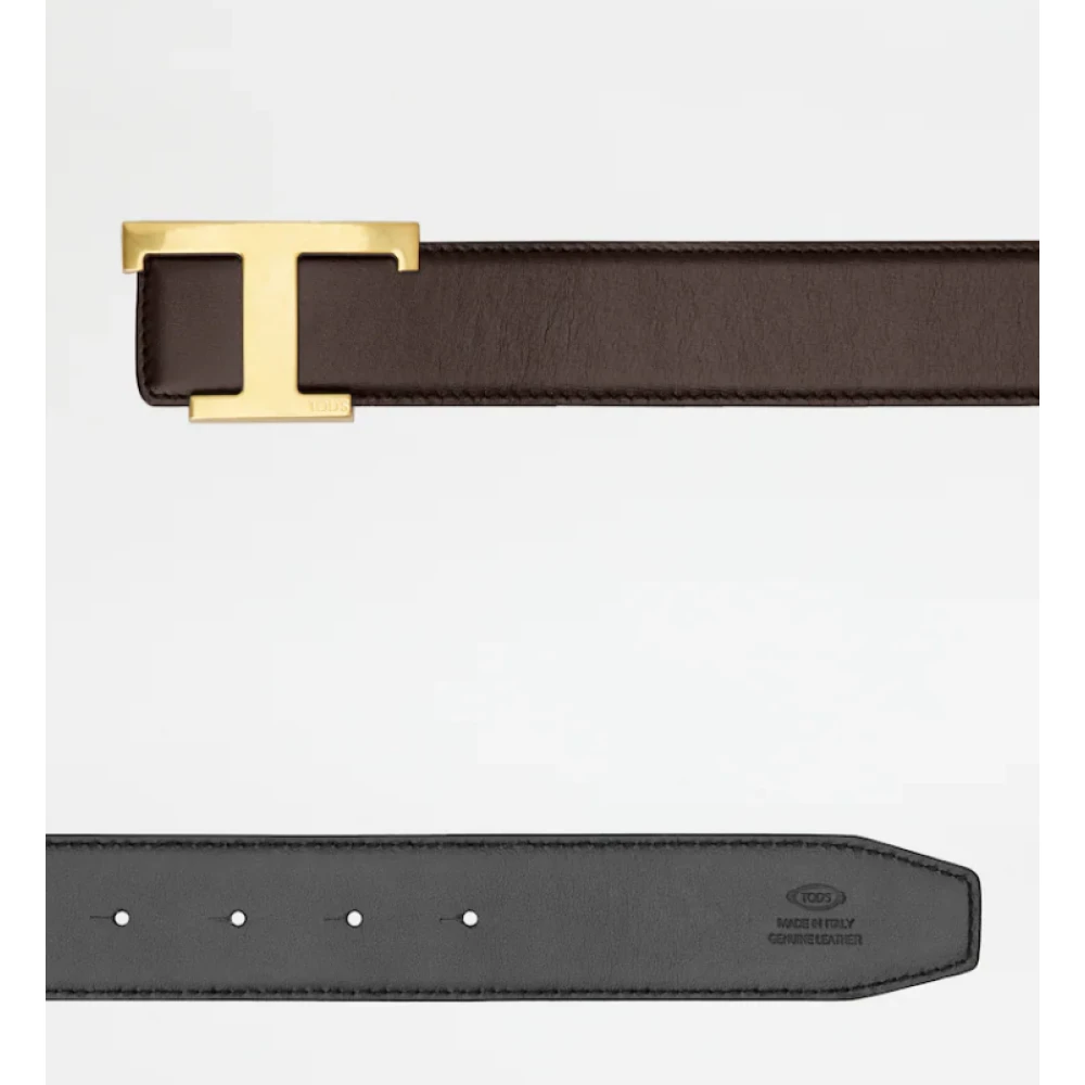 TOD'S Omkeerbare leren riem met T-gesp Brown Heren