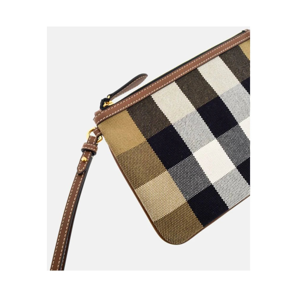 Burberry House Check Pouch met Leren Details Brown Dames