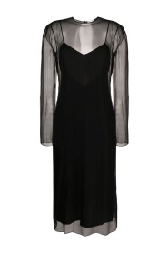Schwarzes Seiden-Lagen-Midi-Kleid