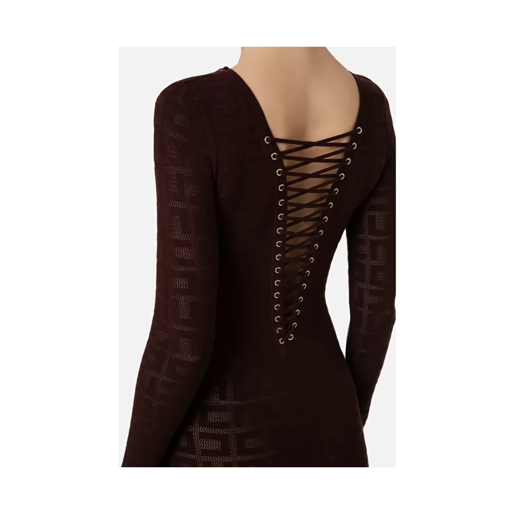 Elisabetta Franchi Mesh Logo Minijurk Chocolade Brown Dames