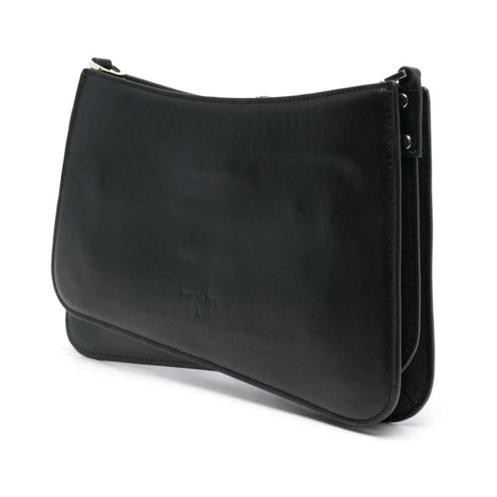 PATRIZIA PEPE Zwarte leren schoudertas met goudkleurig logo Black Dames