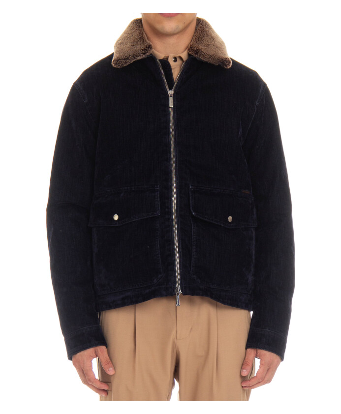 veste-bleue-a-zip-avec-col-shearling-detachable