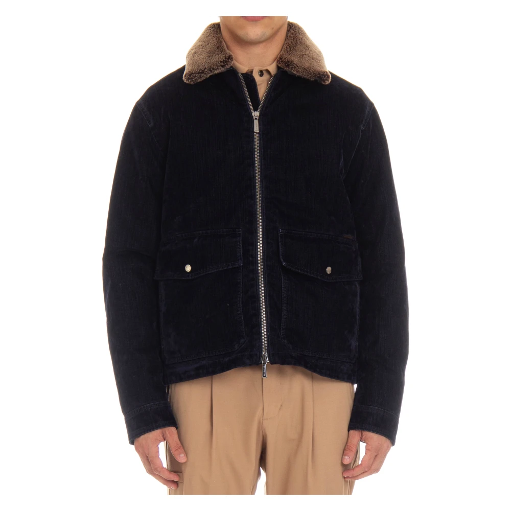 Moorer Blauwe Zip Jas met Afneembare Shearling Kraag Blue Dames