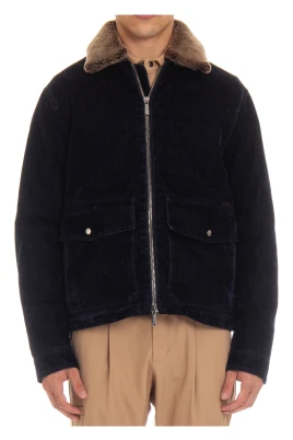 Blå Zip Jacka med Avtagbar Shearling Krage