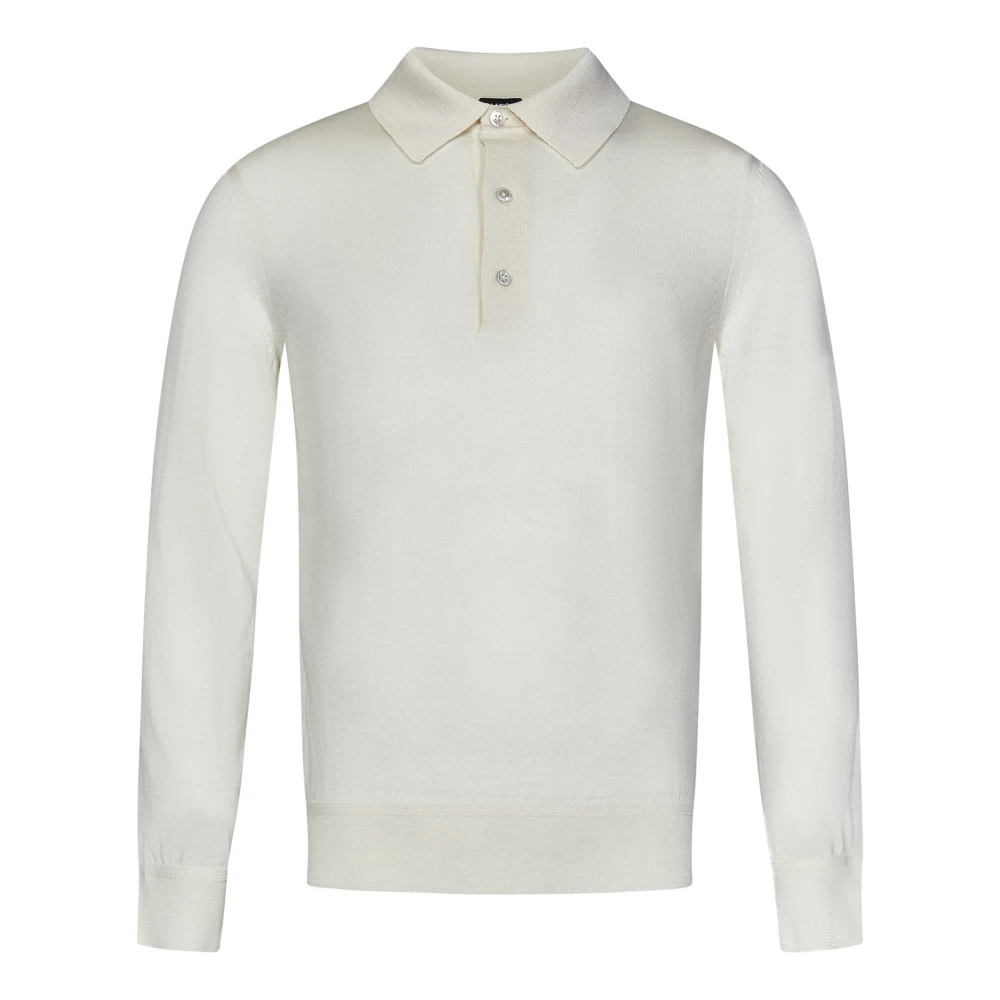 Tom Ford Ivoor Kasjmier Zijden Lange Mouw Polo Sweater White Heren
