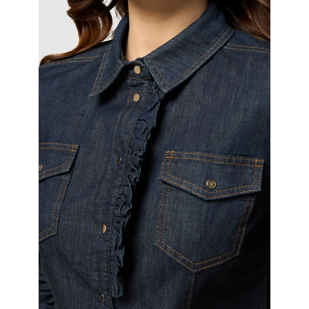 Oltre Denim Ruffle Blouse Blue Dames
