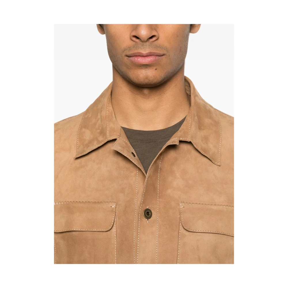 Salvatore Santoro Beige Leren Jas Knoopsluiting Beige Heren