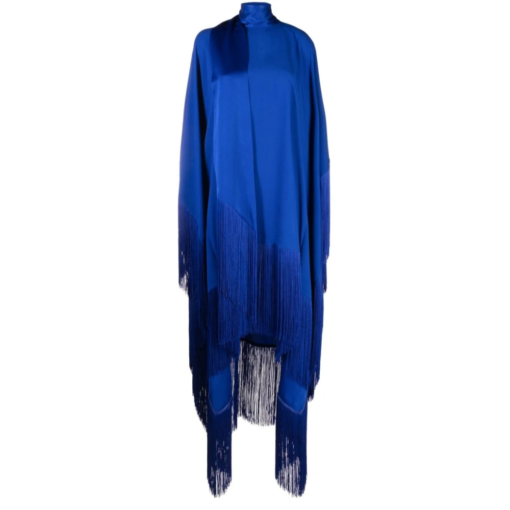 Blå Crepe Tekstur Skift Kjole med Tørklæde Detaljer