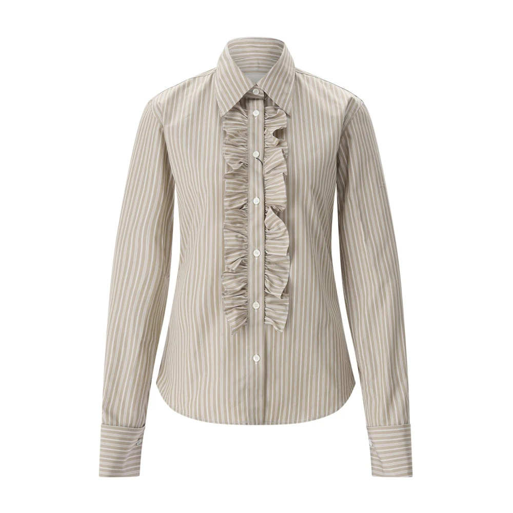 Ami Paris Women's Beige Long Sleeve Ruffled Adjusted Shirt - Shirts - Xs - Blouses & Shirts