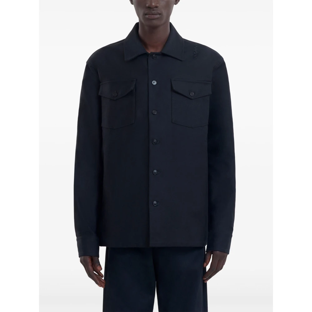 Marni Navy Blauwe Twill Overhemd Black Heren