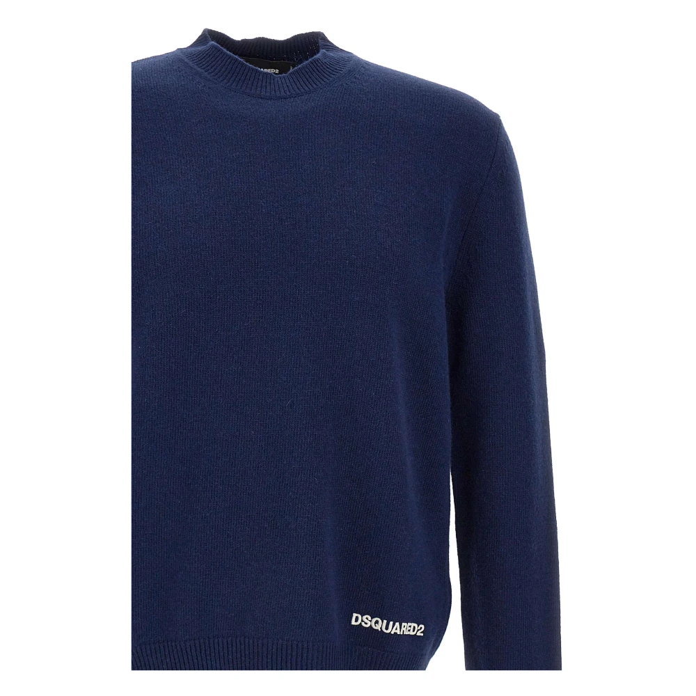 Dsquared2 Blauwe Wollen Crew Neck Trui Blue Heren