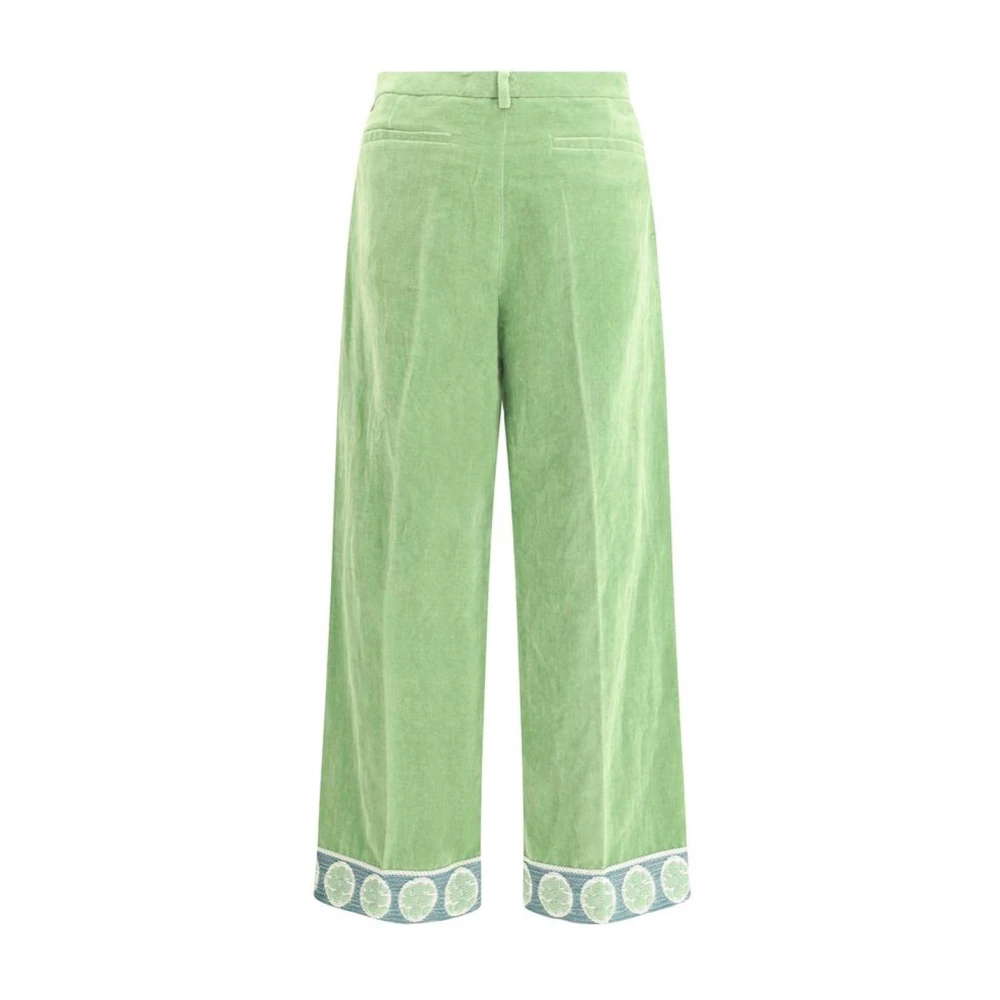 Valentino Velvet Wijde Pijp Katoenen Broek Contrast Zoom Green Heren
