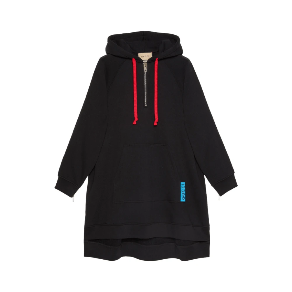 Gucci Katoenen hoodie met hoge-lage zoom Black Dames