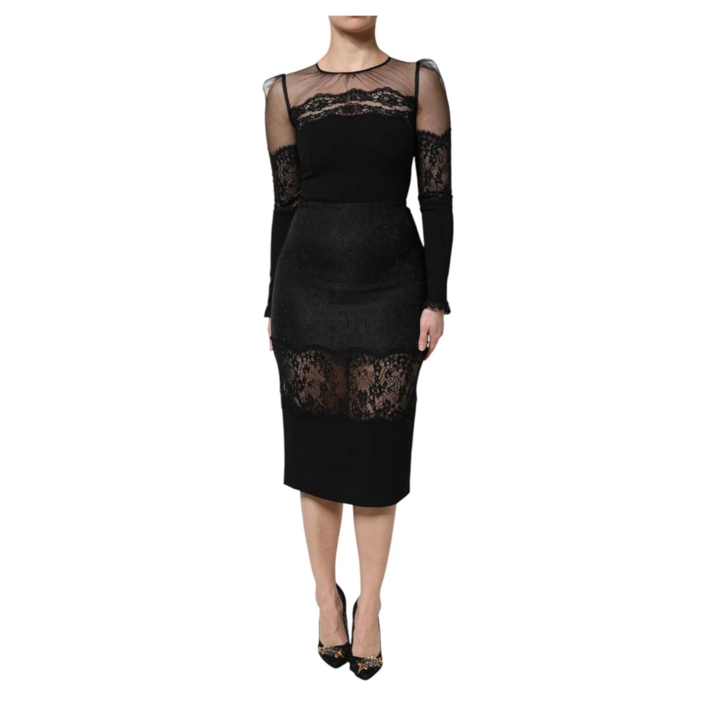 Dolce & Gabbana Women's Black Lace Trim Sheath Midi Dress