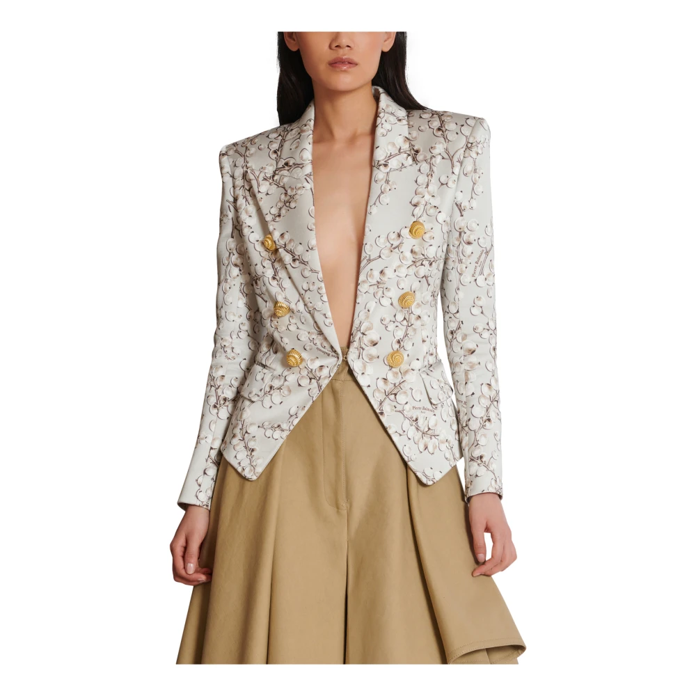 Balmain 6-knoops satijnen jas met Redcurrant print Multicolor Dames