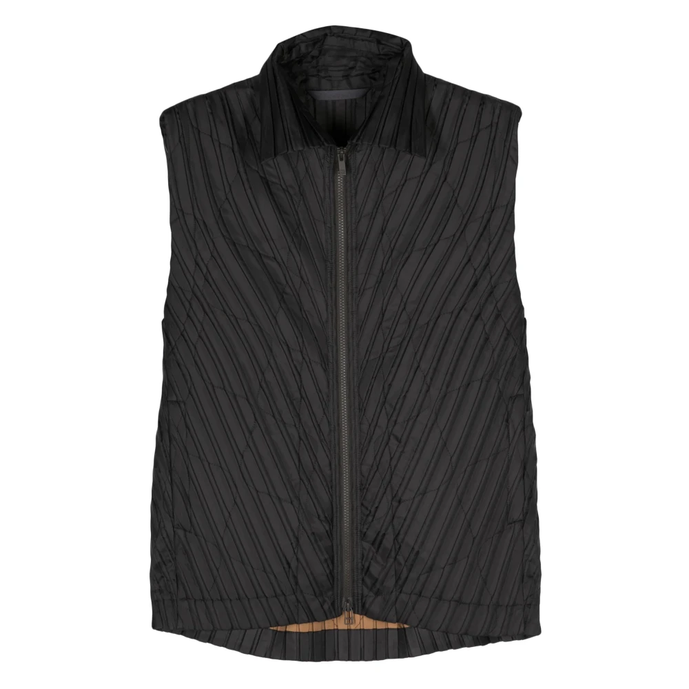 Issey Miyake Geplooide Cederbruine Ritsjas Brown Heren