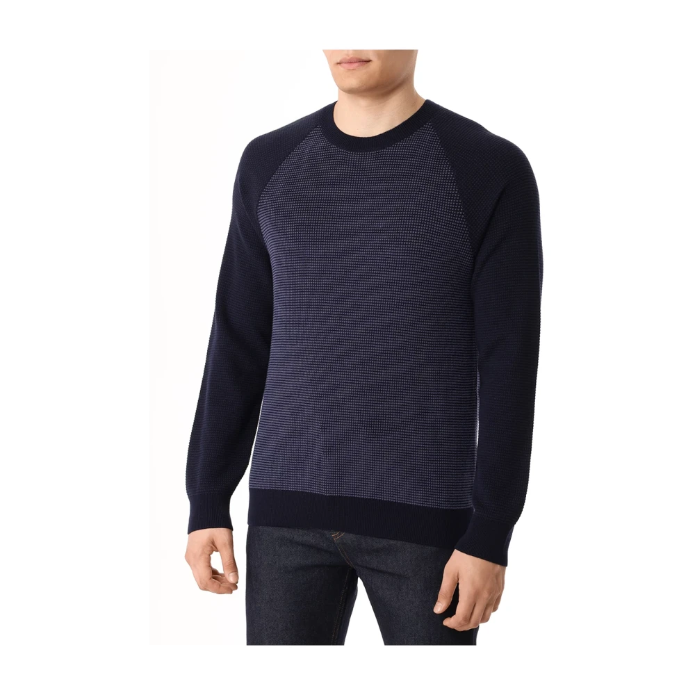Boss Crewneck Textured Sweater Blue Heren