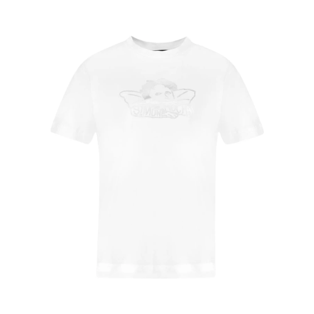 Simone Rocha Engel Grafisch Katoenen T-Shirt Wit Zilver White Dames