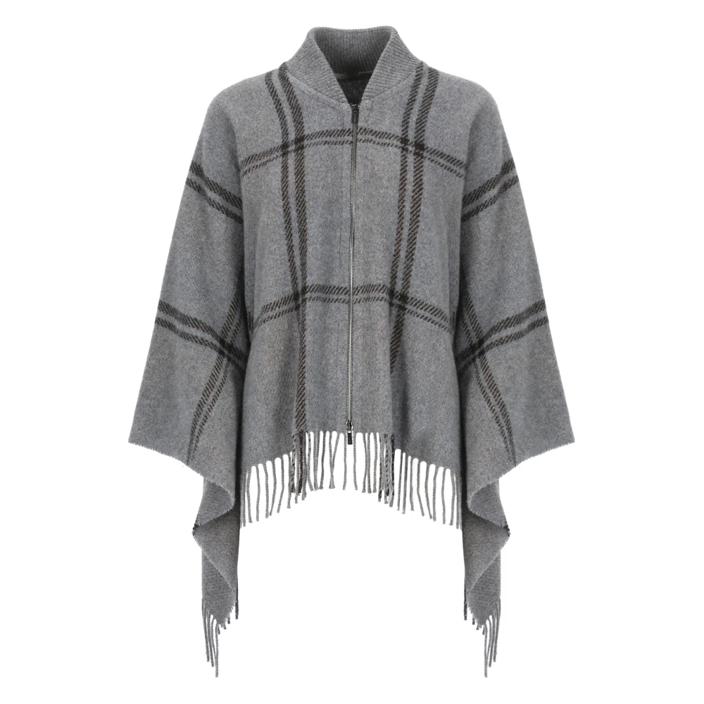 Peserico Grå Ull Poncho med Lurex Detaljer Gray, Dam