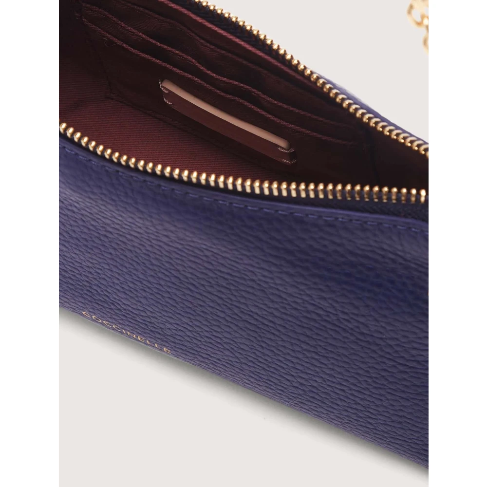 Coccinelle Blauwe Leren Schoudertas met Kettingriem Blue Dames