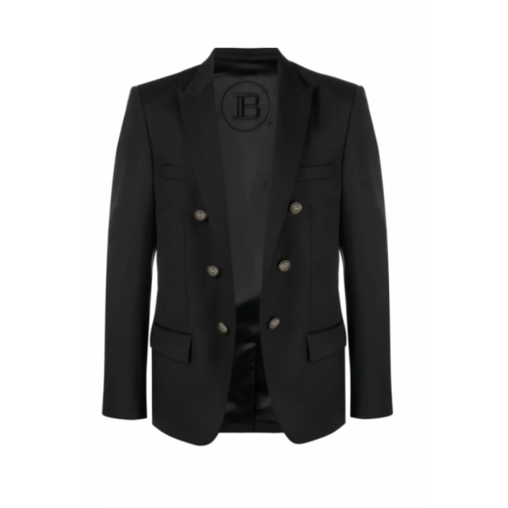 Balmain Double-Breasted Wollen Blazer Black Heren
