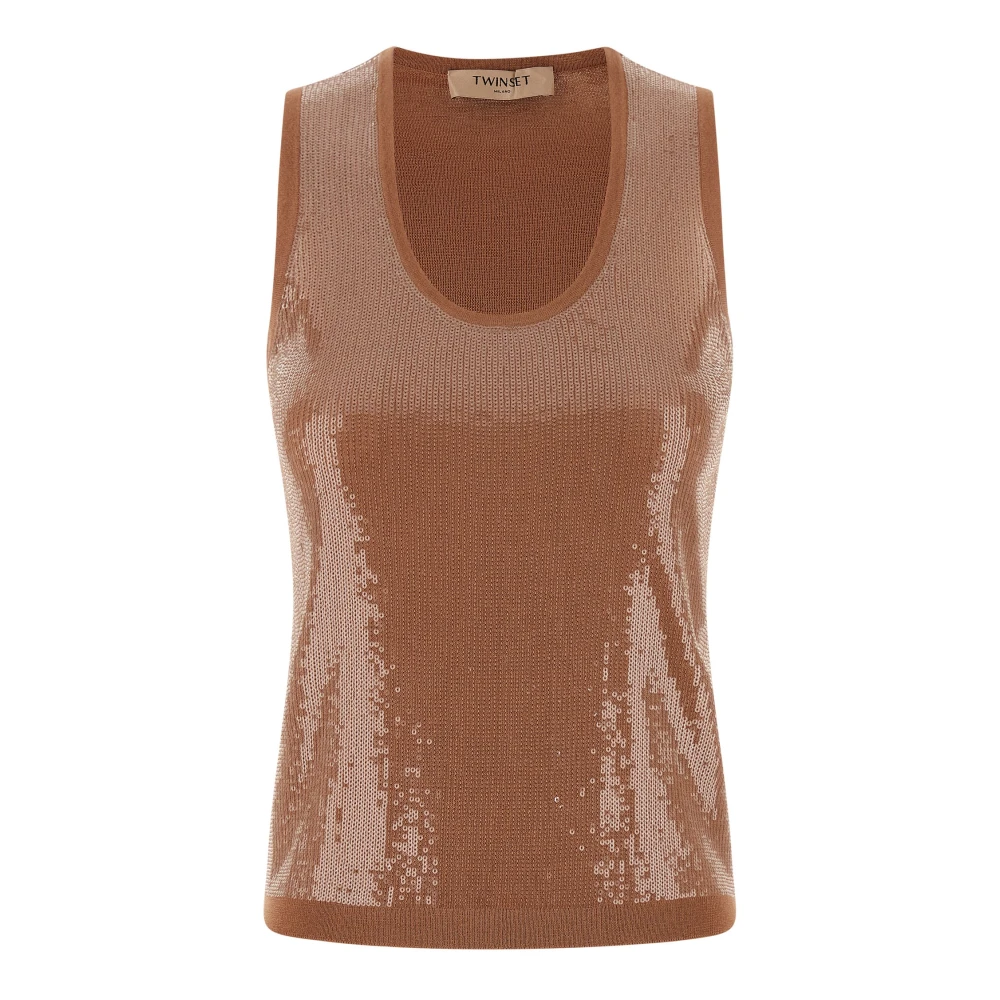 Twinset Women's Brown Sleeveless Tops, M, Sleeveless Knit Top