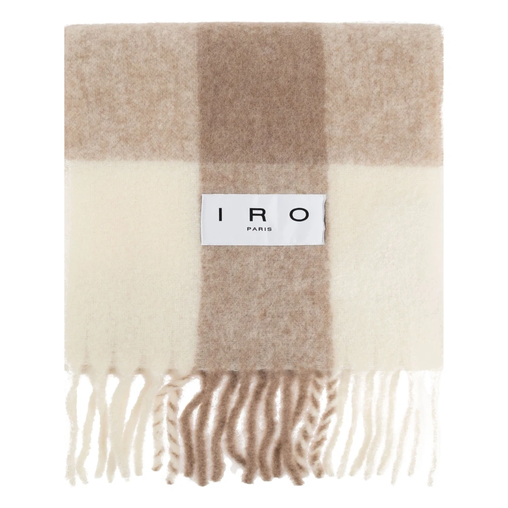 IRO Alpaca Wol Geruite Franje Sjaal Beige Dames