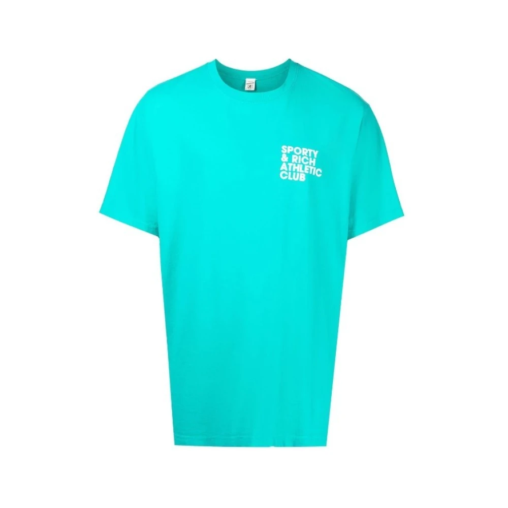 Sporty & Rich Gedrukt Katoenen Statement T-shirt Turquoise Blue Heren