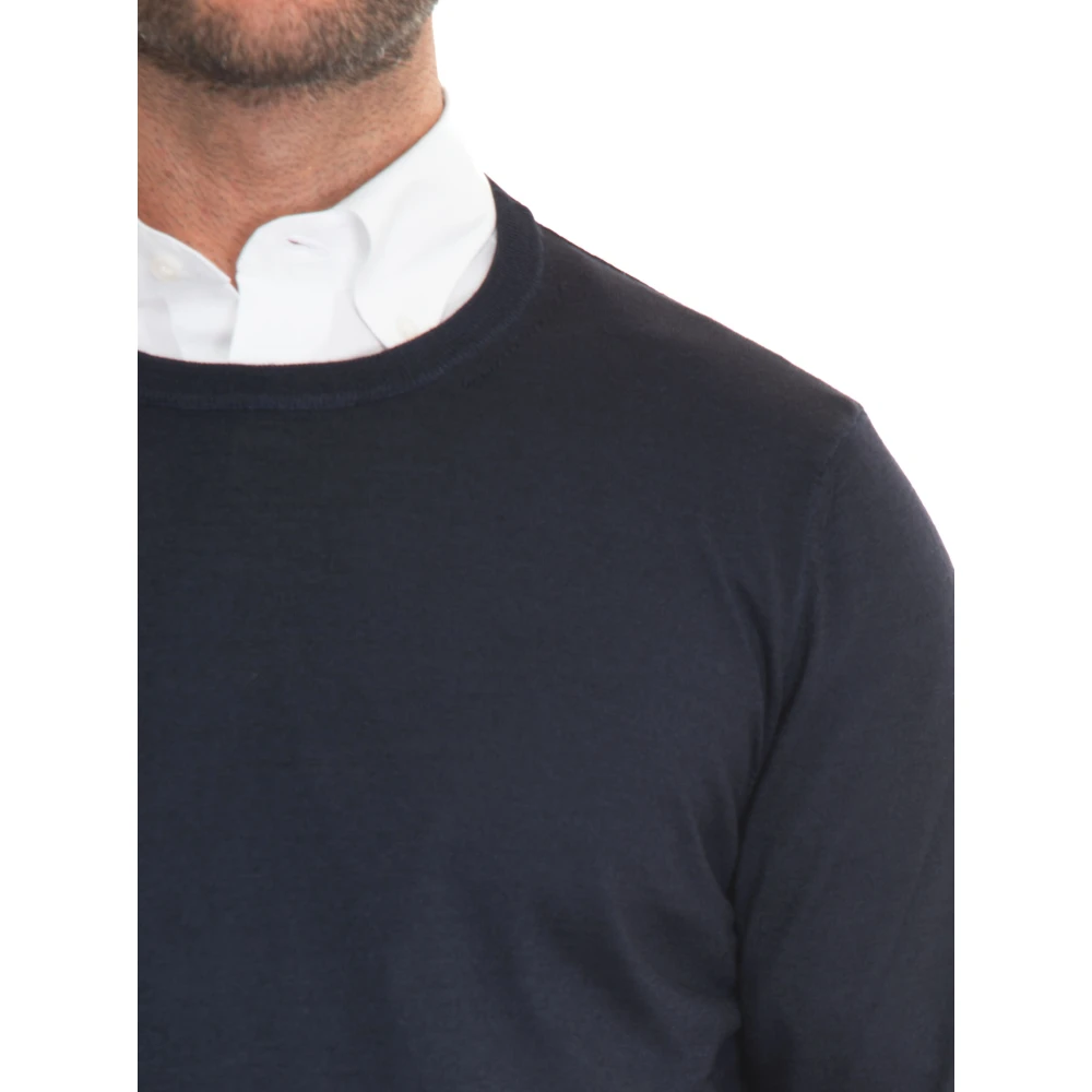 Canali Stonewashed Wol Zijde Pullover Blue Heren