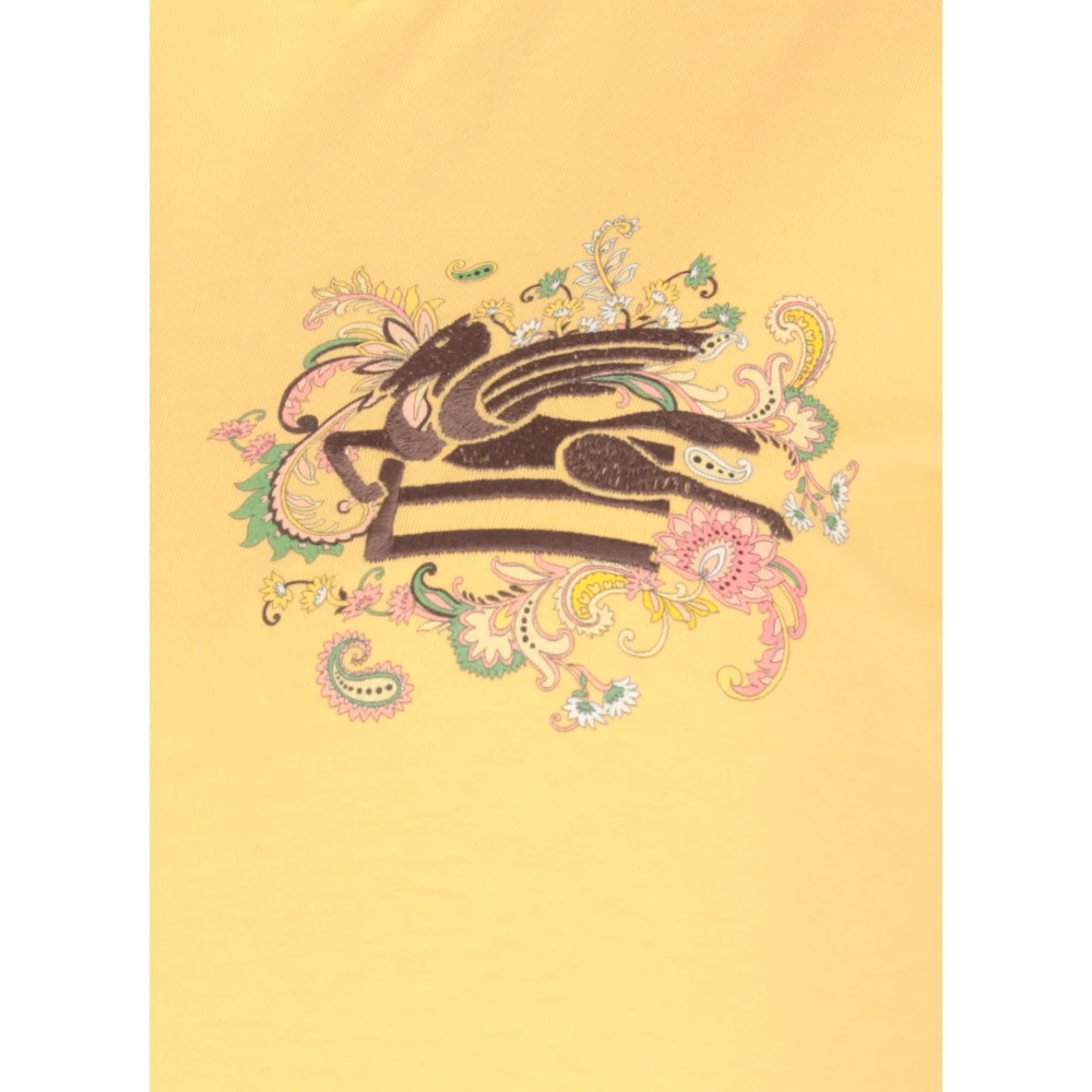 ETRO Gele Katoenen Crewneck T-shirt met Logo Yellow Dames