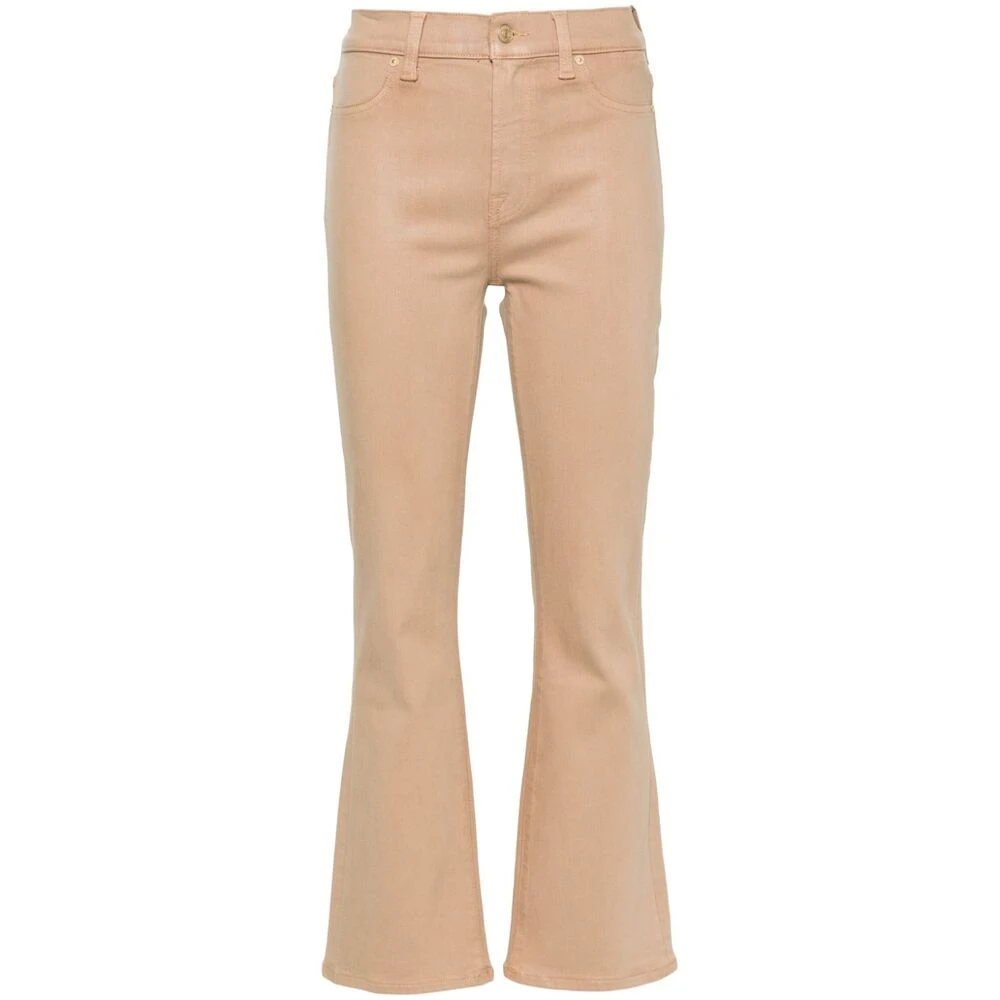 Beige Coated Bomullsblanding Flared Jeans