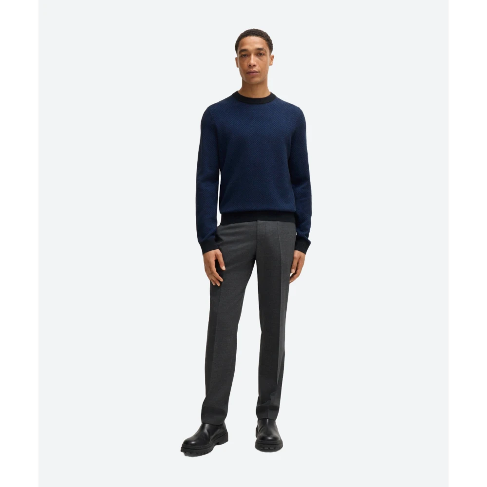 Hugo Boss Regular Fit Wol Katoen Jacquard Trui Blue Heren