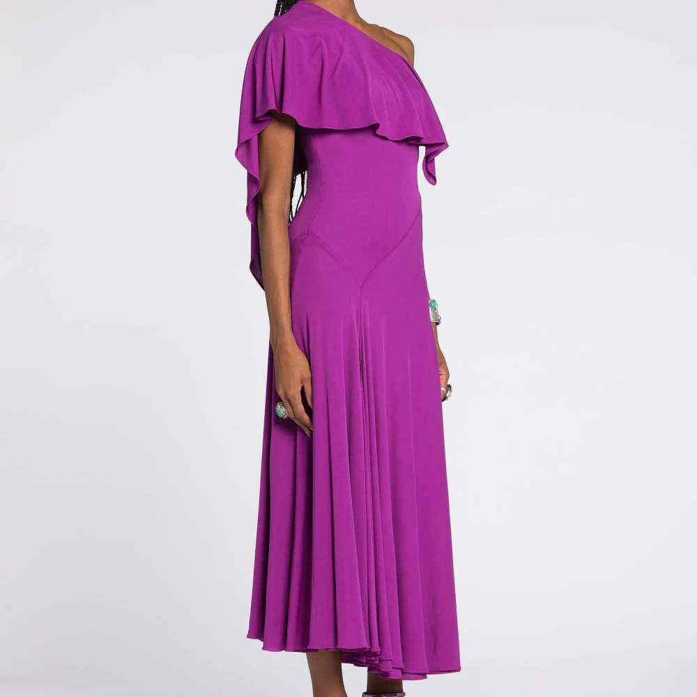 Roberto Cavalli Asymmetrische One-Shoulder Jurk Purple Dames