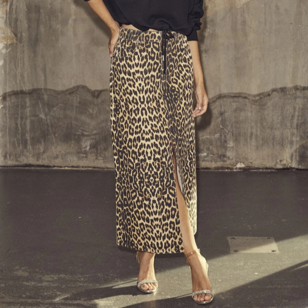Co'Couture Leo Denim Split Rok Brown Dames