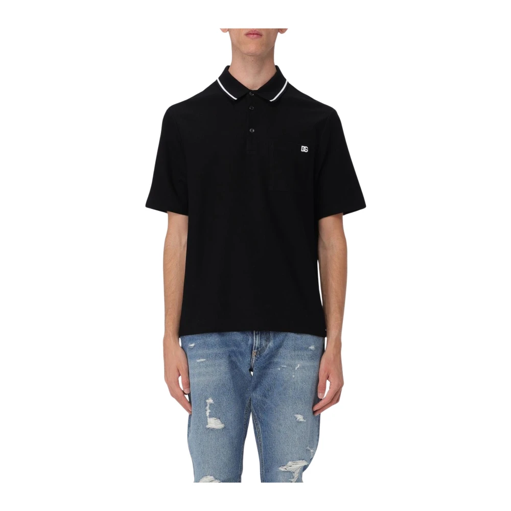 Dolce & Gabbana Men's Black Polo Shirt With Pocket