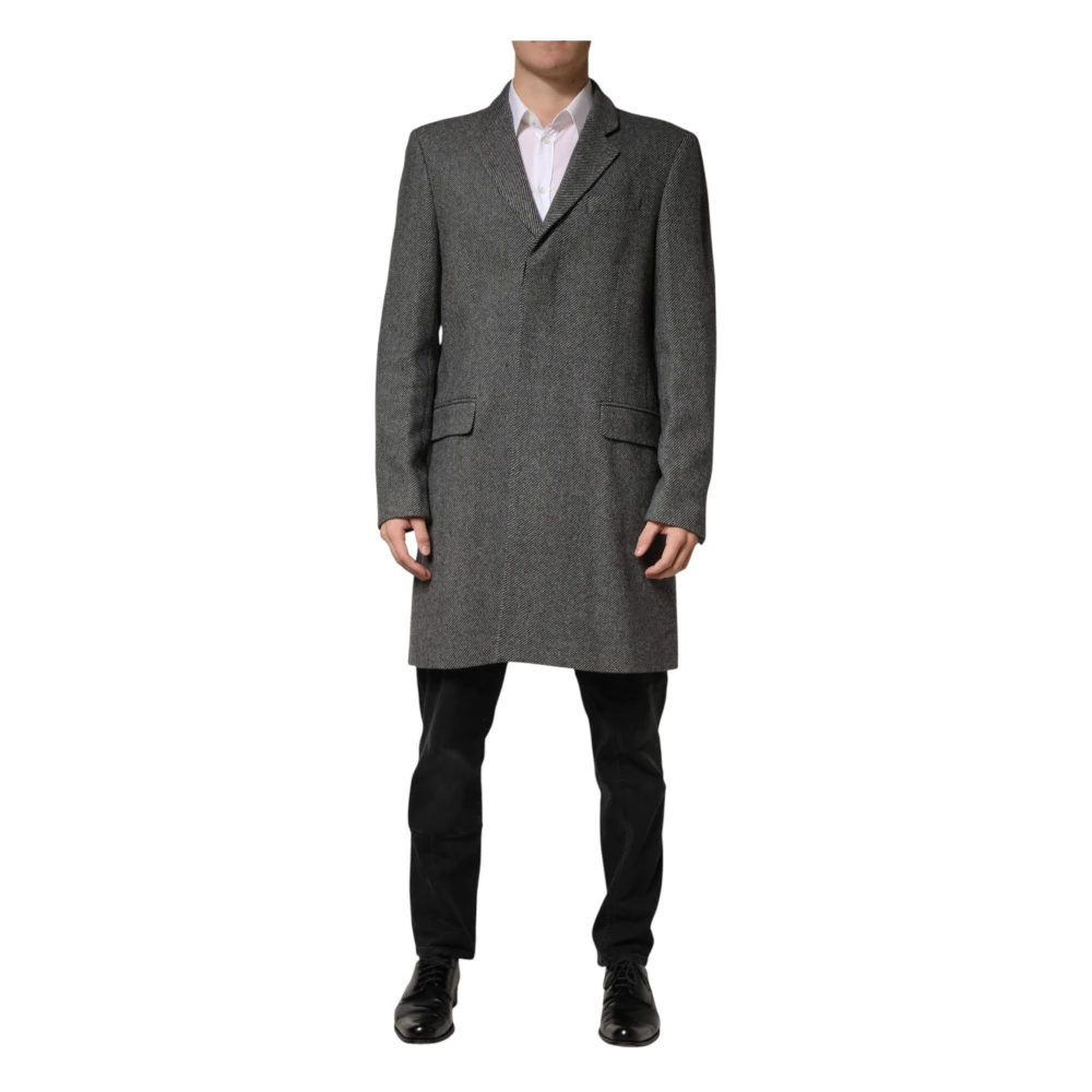Dolce & Gabbana Men's Gray Single-Breasted Coats, L, Single Breasted Trench Coat