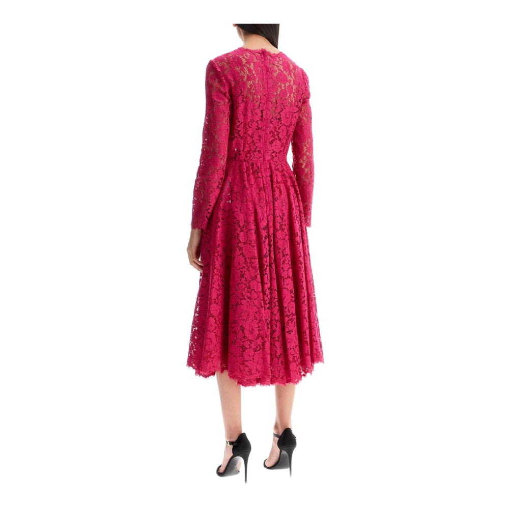 Dolce & Gabbana Elegante Bloemen Kant Midi Jurk Pink Dames