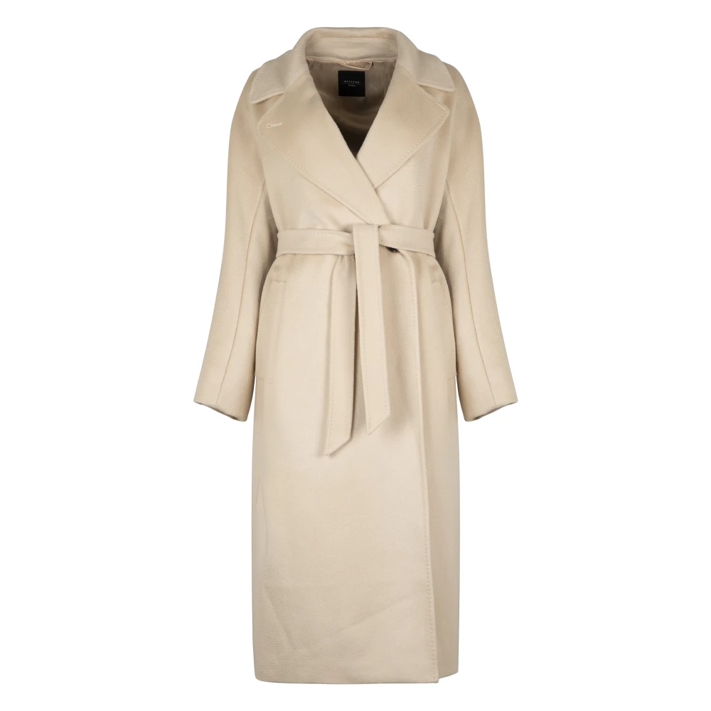 Weekend Max Mara Beige Belted Coats, Female, Xs, Double-Breasted Wool Coat With Belt