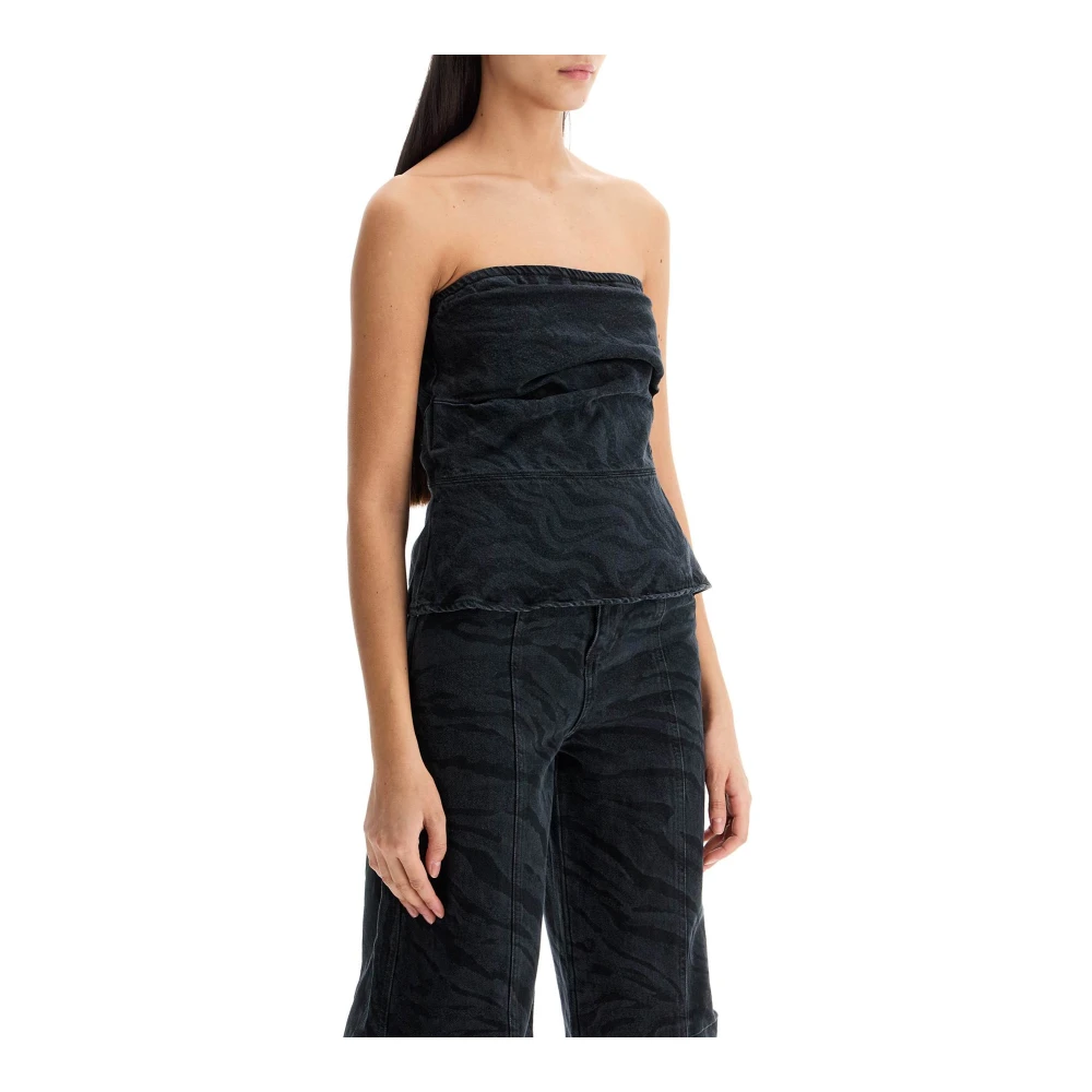 Rotate Birger Christensen Zebraprint Denim Strapless Top Black Dames