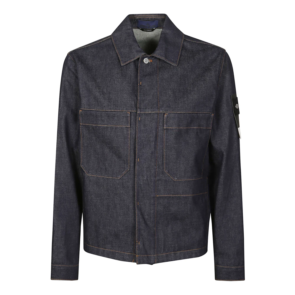 Stone Island Blue Denim Jackets, Male, M, Biker Jacket