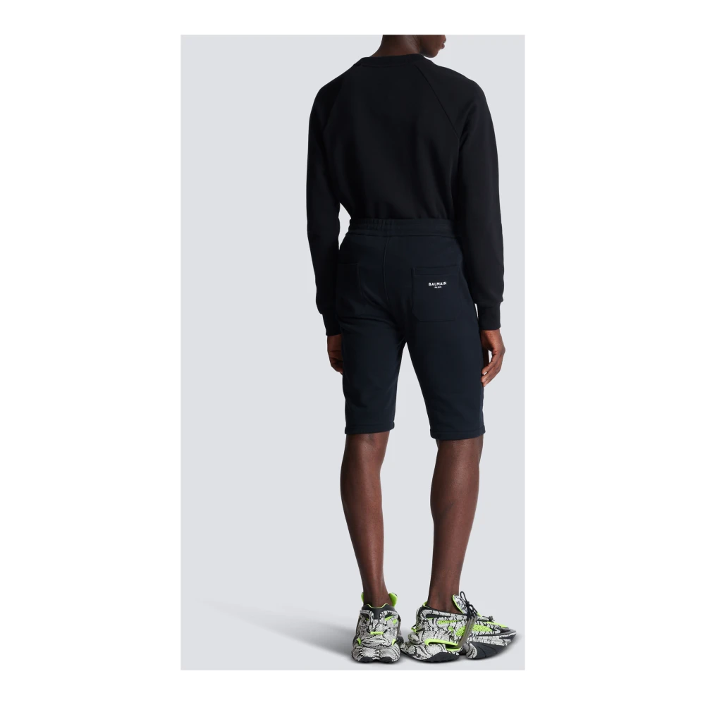 Balmain Katoenen shorts met flocked Paris logo Black Heren