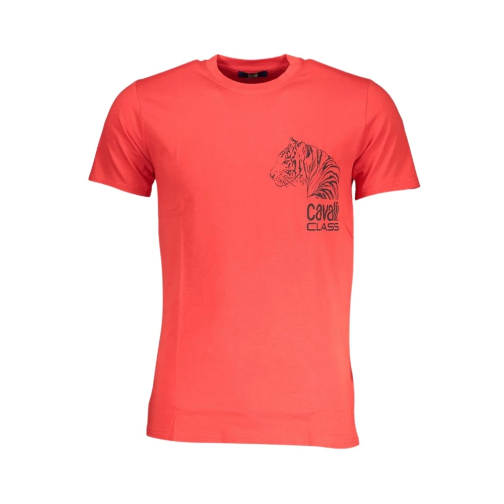 Cavalli Class Rode Katoenen Print Logo T-Shirt Red Heren
