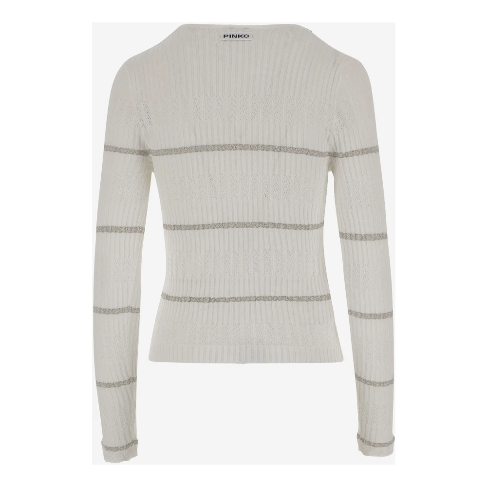 pinko Gestreepte Crew Neck Gebreide Trui White Dames