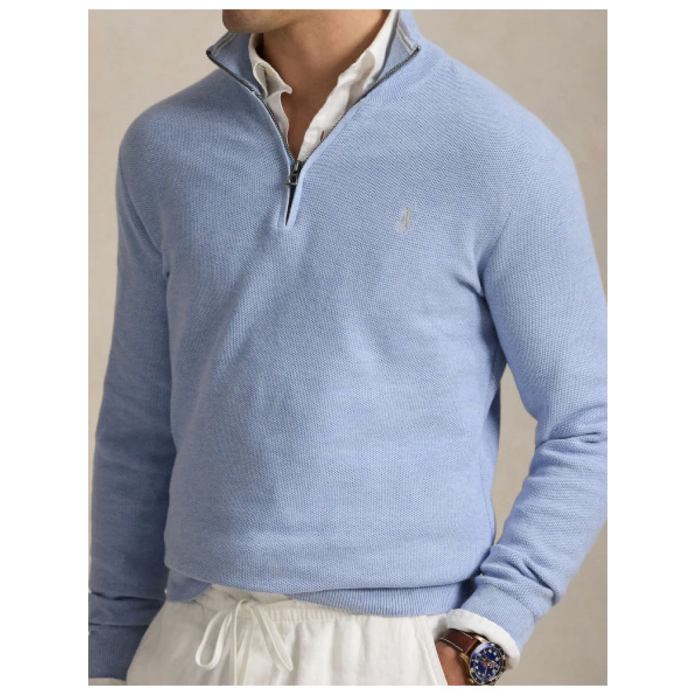 Polo Ralph Lauren Honingraat Katoen Half-Zip Sweater Blue Heren