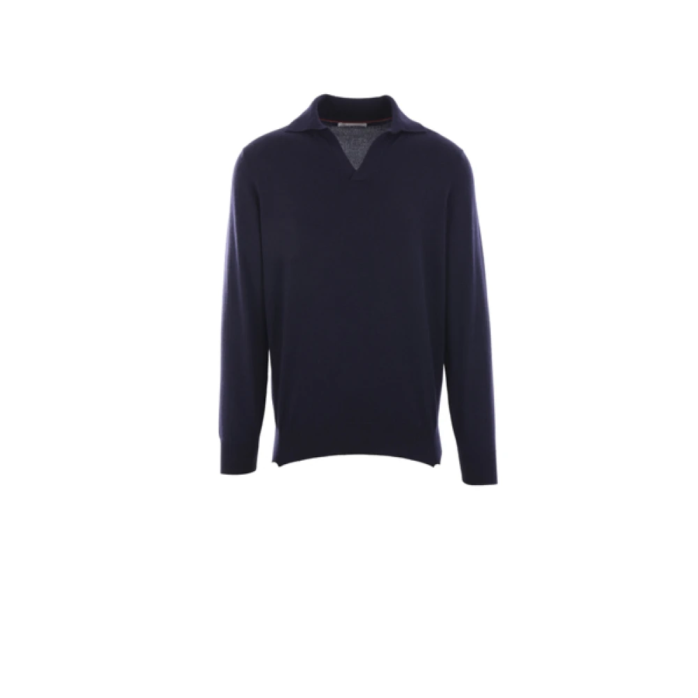 BRUNELLO CUCINELLI Blauwe Cashmere Polo Sweater Blue Heren
