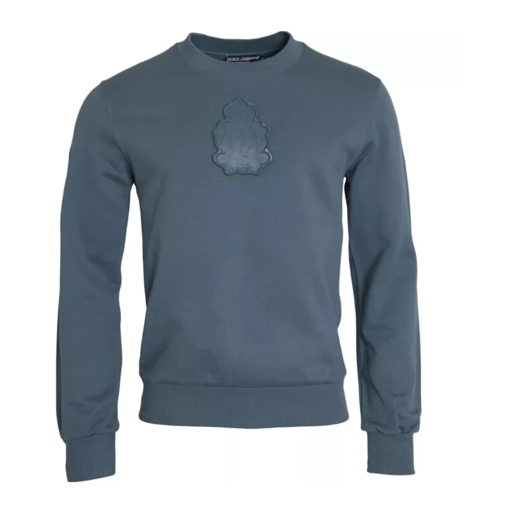 Dolce & Gabbana Men's Blue Cotton Logo Crew Neck Sweater