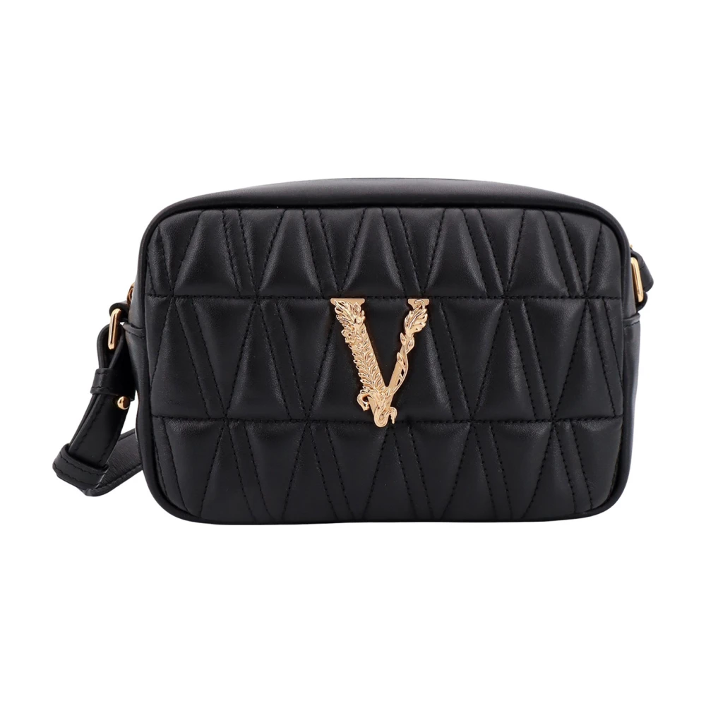 Versace Matelassé Leren Schoudertas met V Barocco Logo Black Dames