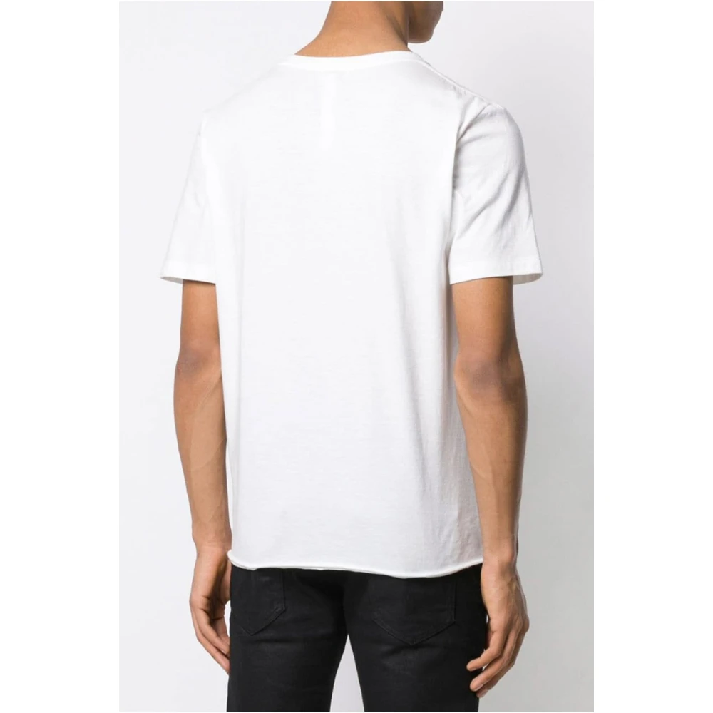 Saint Laurent Katoenen Logo T-shirt Wit Ronde Hals Korte Mouw White Heren