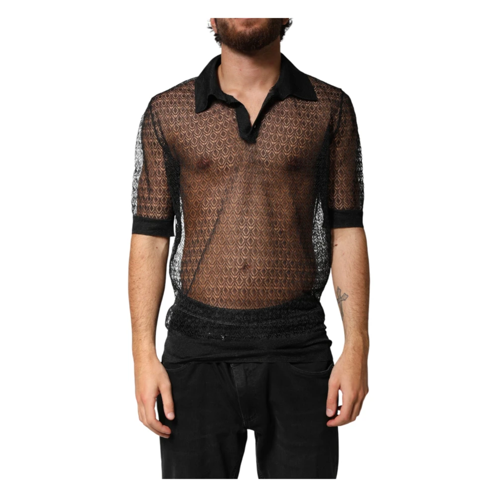 Dolce & Gabbana Black Sheer Short Sleeves Casual Polo Top - IT48 | M - Image 2